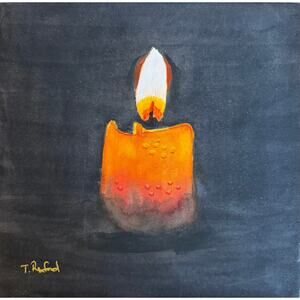 Hand painted watercolor original painting candle in the dark